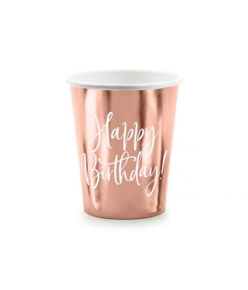 Flotte rose gold papkrus med hvidt Happy Birthday.