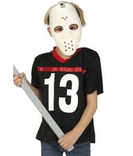 Flot Jason kostume med bluse, skulderpuder og maske.