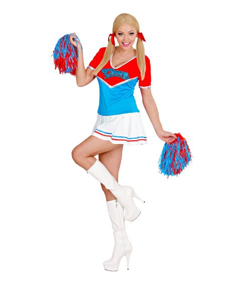 Blåt og rødt Cheerleader kostume.