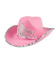 Pink Cowboyhat med pailletter og diadem