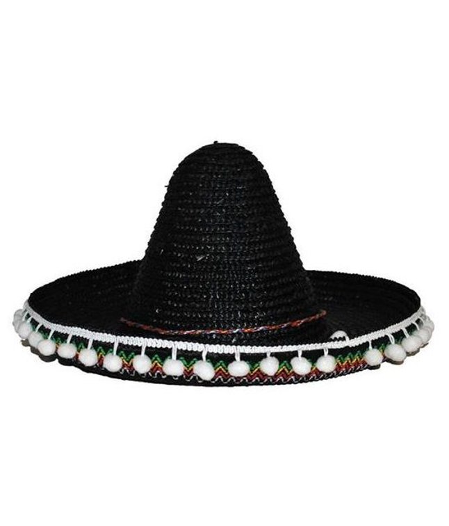 Sort sombrero med små pomponer.