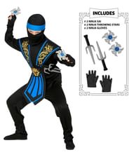 Sejt Blå ninja kostume med våben.