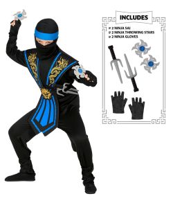 Sejt Blå ninja kostume med våben.