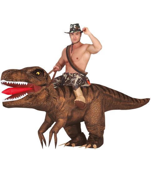 Sjovt oppusteligt Ride On T-rex kostume.