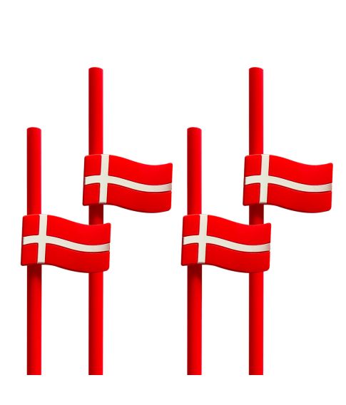 Sugerør med danske flag, 4 stk