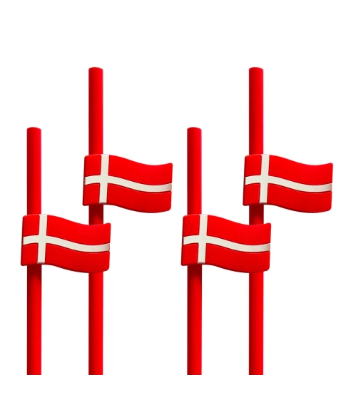 Sugerør med danske flag, 4 stk