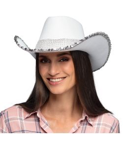 Hvid Cowboyhat med pailletter.