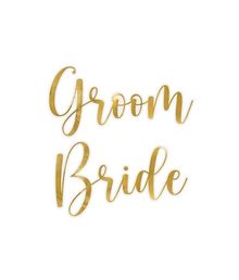 Glas stickers Bride Groom guld