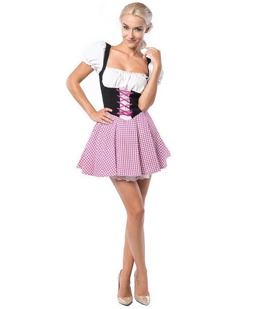 Dirndl kjole Eva, pink og brun