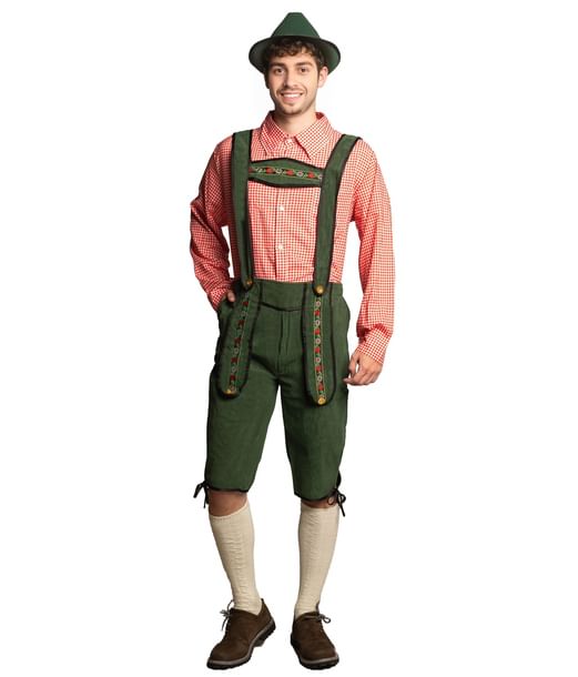 Grønne lederhosen og skjorte L