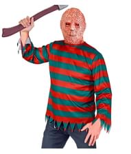 Grøn og rød stribet bluse til Freddy Krueger udklædning.