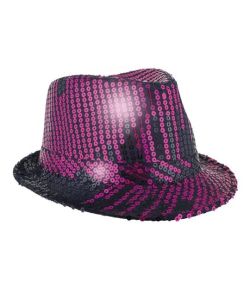 Fedora hat med pailletter, pink og sort