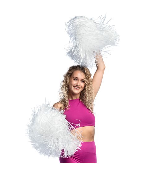 Hvid pompon med håndtag til Cheerleader udklædningen.